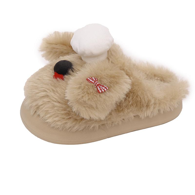 Cartoon cute ugly cute puppy fluffy shoes warm thick-soled non-slip bag head slippers 2025 winter new indoor comfort