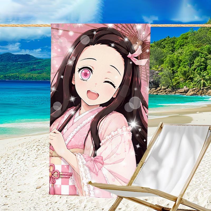 1pc Nezouko7 Beach Towel, Beach and Seaside Swimming Pool Equipment, Fashion Pattern, Rectangular, Travel Essentials