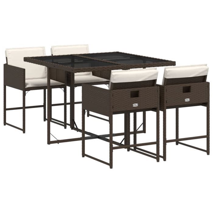 VidaXL Garden Dining Set 5 Pcs and Brown Cushions Poly Rattan 3278024