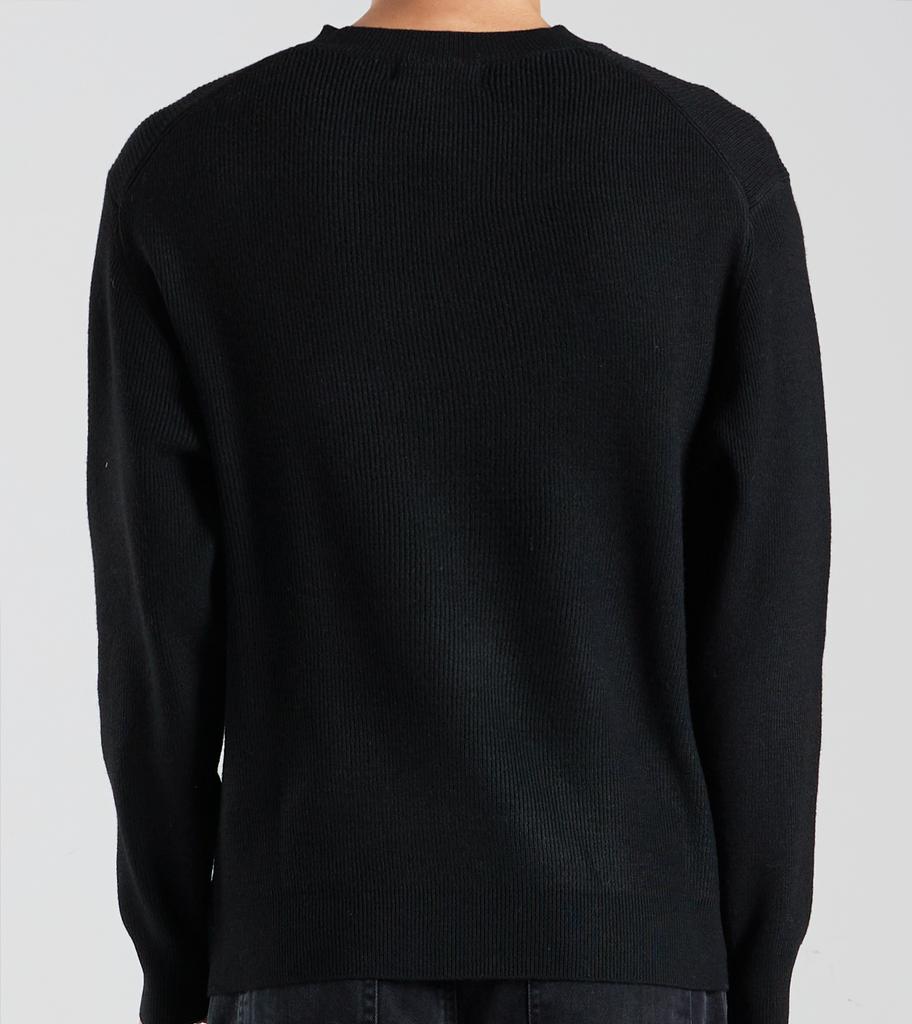 Beoteunseoul 5-Button Henley Neck Long Sleeve Knit (Black)