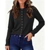 Women Solid Color Ruffle Sleeve Crew Neck Long Sleeve Knit Cardigan Sweater Outerwear