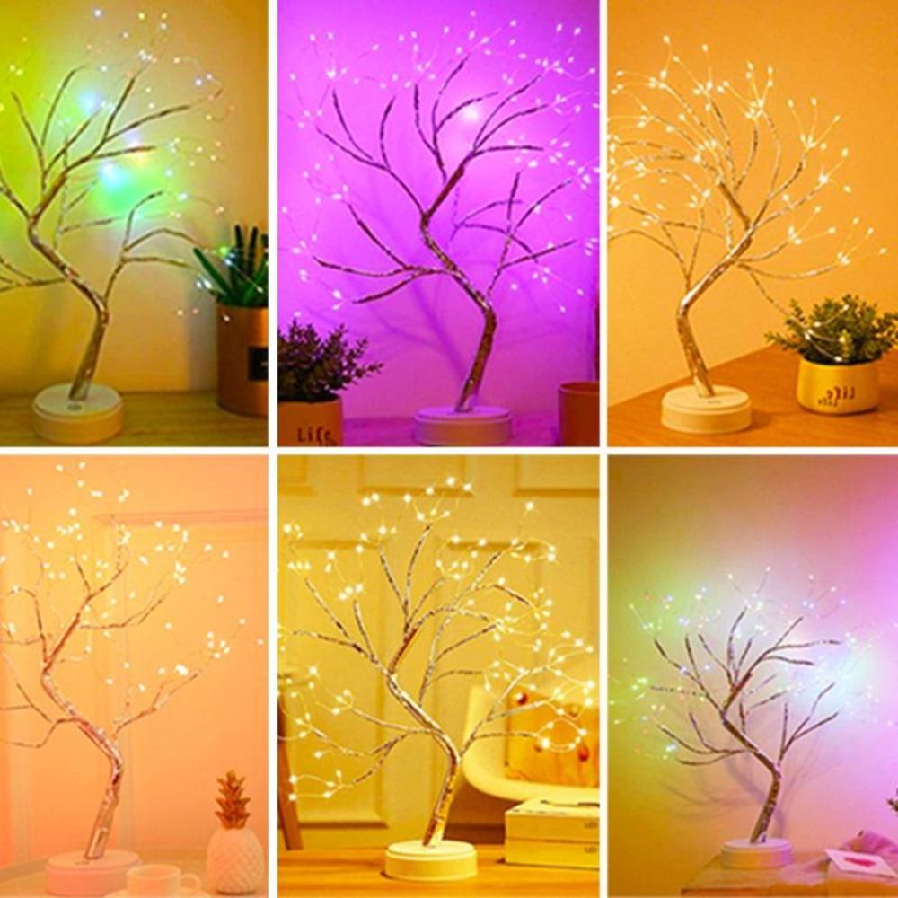 LED Night Light Mini Christmas Tree Copper Wire Garland Lamp For Kids Home Bedroom Decoration Decor Fairy Light USB powered