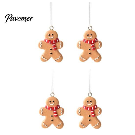 Holiday Hanging Ornaments 4 Pcs Gingerbread Christmas Ornaments, Candy Cane, Tree, Lollipop, Hand Painted Resin Crafts Man Xmas Tree Decoration