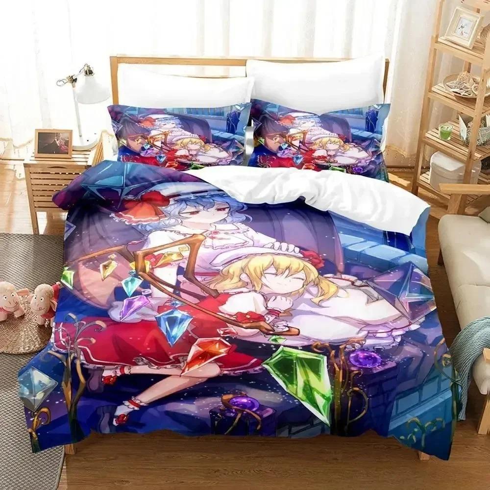 Juego de Cama 3D Touhou Project Remilia Scarlet Caja Anime Personas Adultas Habitación de Niños con Tejido Suave Funda Nórdica Juegos 3D Kawai Niñas Jóvenes