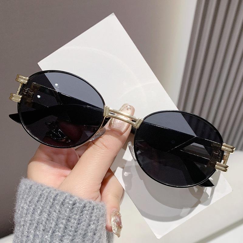 New European and American retro oval small frame sunglasses fashion metal trend sunglasses versatile sunshade sunscreen