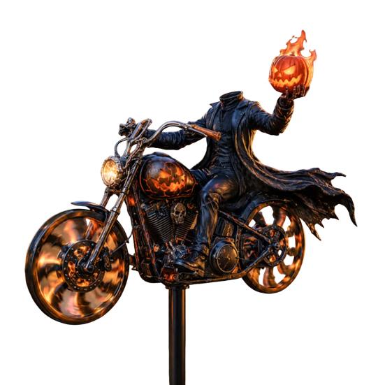 Spooky Lawn Decor for Home Halloween Motorcycle Metal Garden Stake Decor, Iron Yard Art Balcony Stakes, Waterproof Ornament Patio Decoration