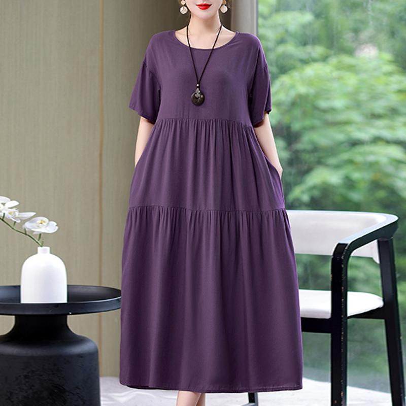 Damenkleid, Sommer, Vintage-Kleidung, lässig, kurzärmelig, langes Kleid für Damen, Sommer-Outfit