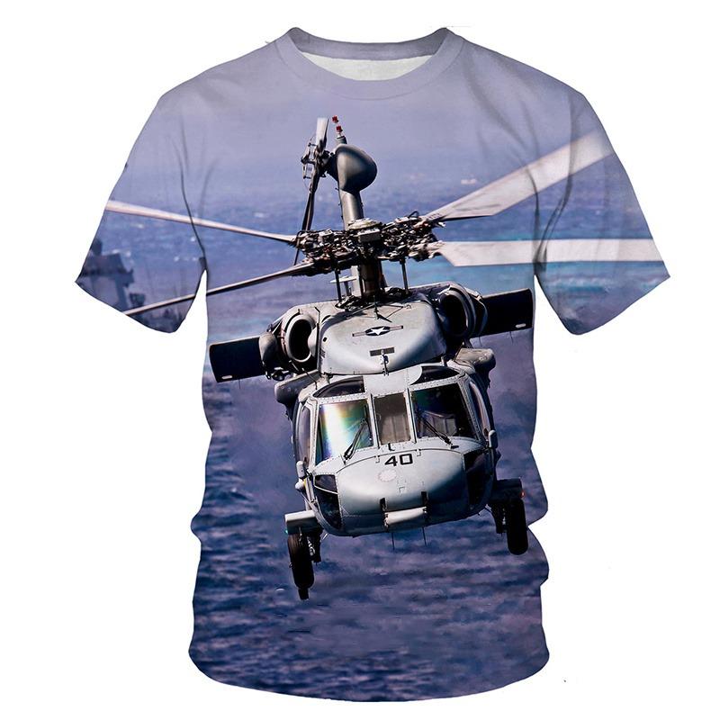 3D Print Helicopter Graphic T-shirt For Men Round Neck Airplane Tee Tops Streetwear Oversized Loose Tshirt Homme Male Clothes