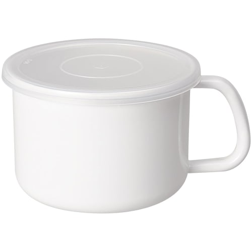Nodahoro Enamel Storage Container, Heat-Resistant, with Handle, Round, Large, with Seal Lid, See-Through, White Series, Made In Japan, MS-14M