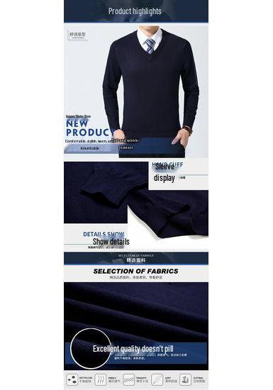 Men's V-Neck Winter Knit Sweater - Middle-Aged Thick & Warm Pullover