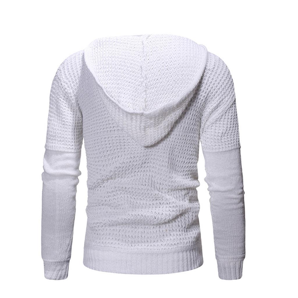 Autumn Men's Cowhorn Button Solid Hooded T-shirt Long Sleeve Slim Fit Top
