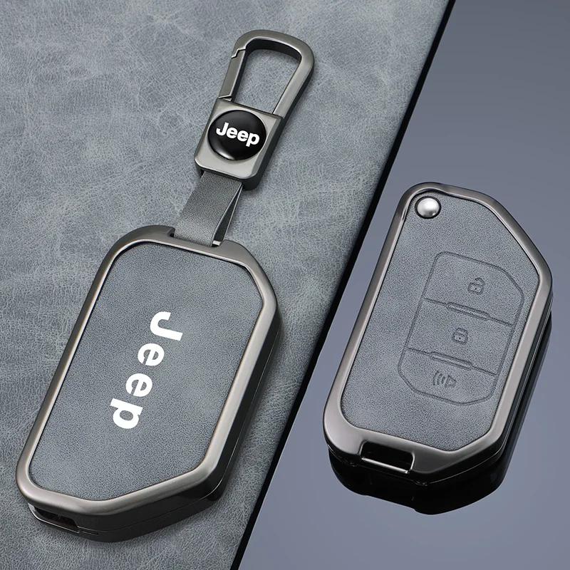 For Jeep 2 3 4 Buttons Zinc Alloy Leather Car Key Case Cover For Jeep Gladiator JT Sahara JLU Wrangler JL Rubicon 2018 2019 A