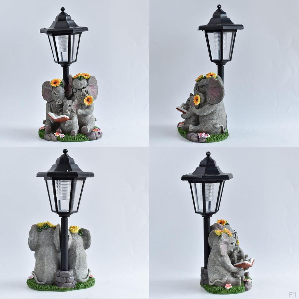 Elephant Outdoor Statue Animal Figurine with Solar Lights Crafts Decor Gift Lovely Ornament for