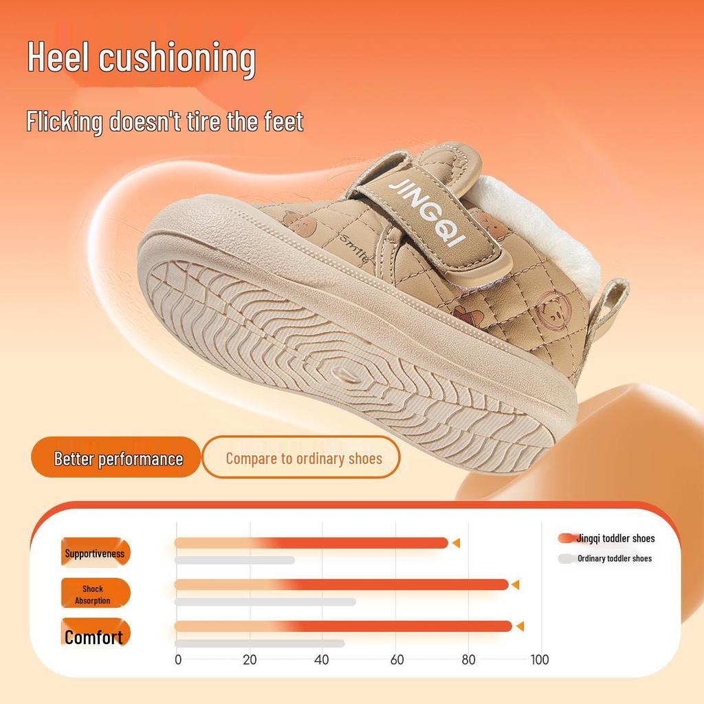 Jingqi Fleece-Lined Infant Cotton Shoes: Warm Winter First Walker for Boys & Girls, Low-Top, Ages 1+