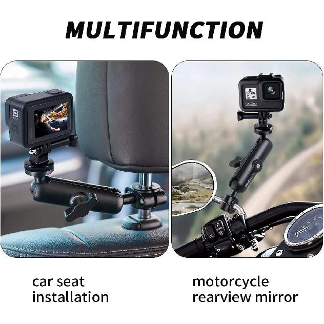 9-35mm Motorcycle Holder Handlebar Mirror Stand Car Seat Mount Bracket for GoPro Hero 12 11 9 10 Phone Action Camera Accessories