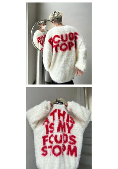 2026 American Retro Mink Fur Letter Sweater - Loose, Versatile Autumn/Winter Knitwear for Couples