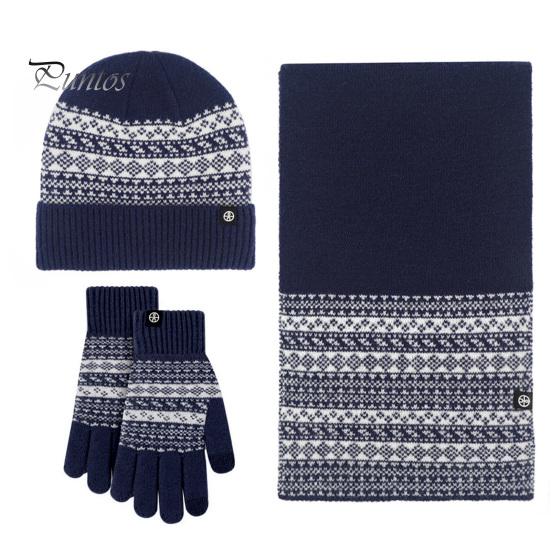

Комплект из 3 предметов: зимняя шапка, шарф, перчатки, снежинки, геометрический узор, шапка, длинный шарф, термовязаные ветрозащитные перчатки темно-синий