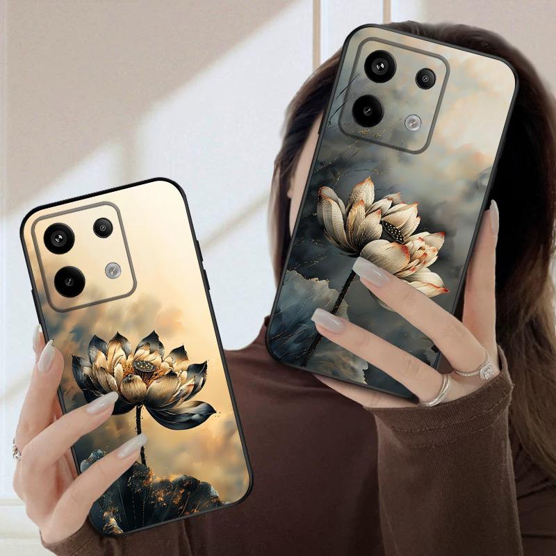 Oil Painting Lotus For Redmi Note 9 9S 10 11 12 12S 13 Pro+ Plus 5G India 14 Pro 4G Global 14S 13C 14C silicone soft phone case