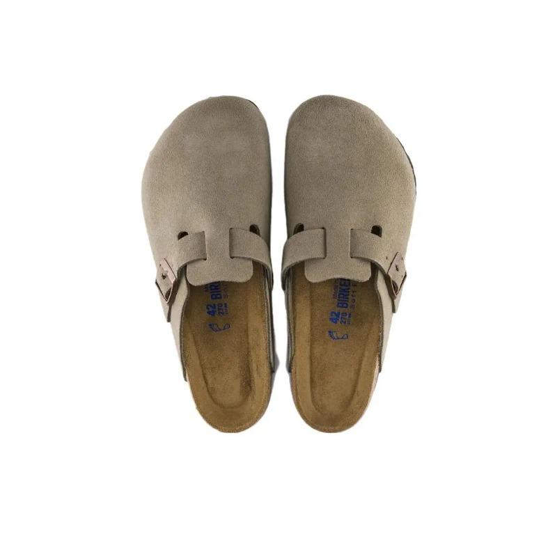 Birkenstock Boston Soft Footbed Unisex Suede Casual Clogs Taupe Regular Fit 560771