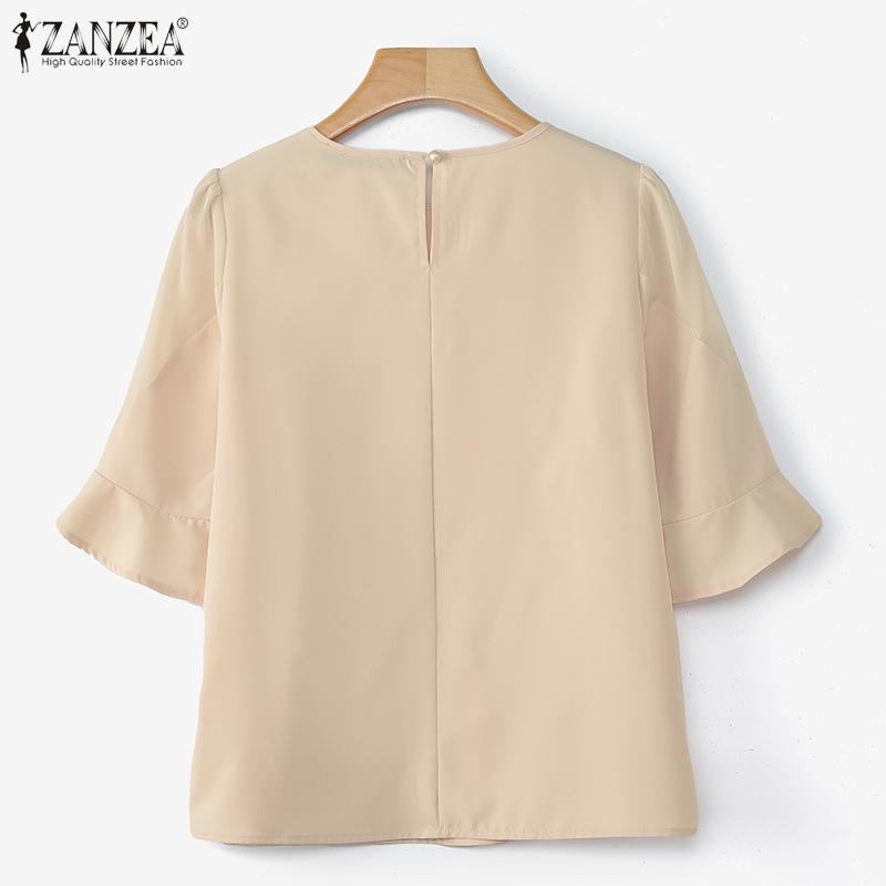 ZANZEA Dámská ležérní halenka s kulatým výstřihem, jednobarevná, letní, s 3/4 rukávem