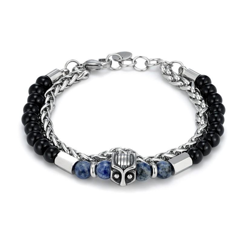 Multi Colored Natural Stone Owl Bracelet Double Chain Trendy Men s Accessory Internet Famous