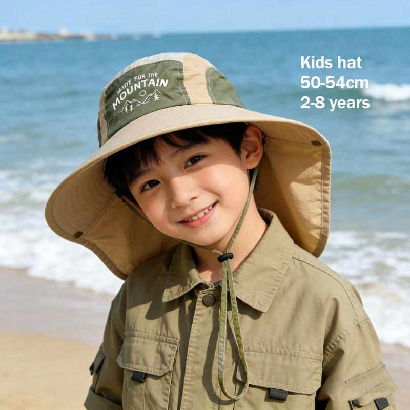 Freedom Outdoors Unisex Kids Green Kids Quick Dry Fishing Hat 50-54Cm 2-8 Years Boys Sun Protection Cap With Flap Upf 50+ Outdoor Children Hats Letter Pattern 50-54Cm