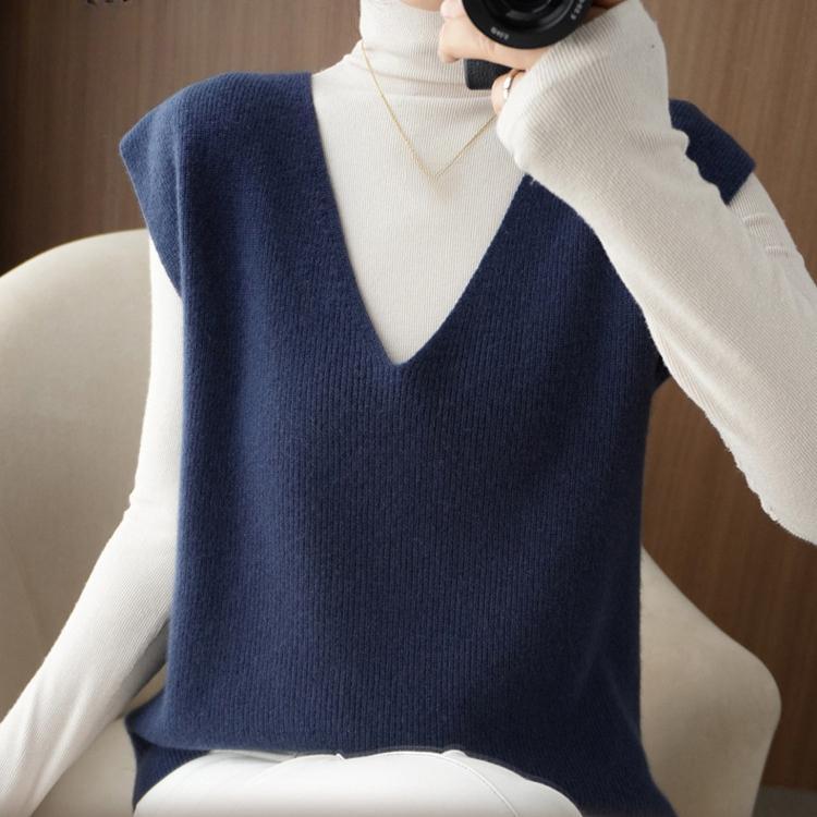 Knitted Vest Women's Shoulder V-neck Pullover Sleeveless Sweater Korean Loose Casual Outerwear Top for Spring and Autumn