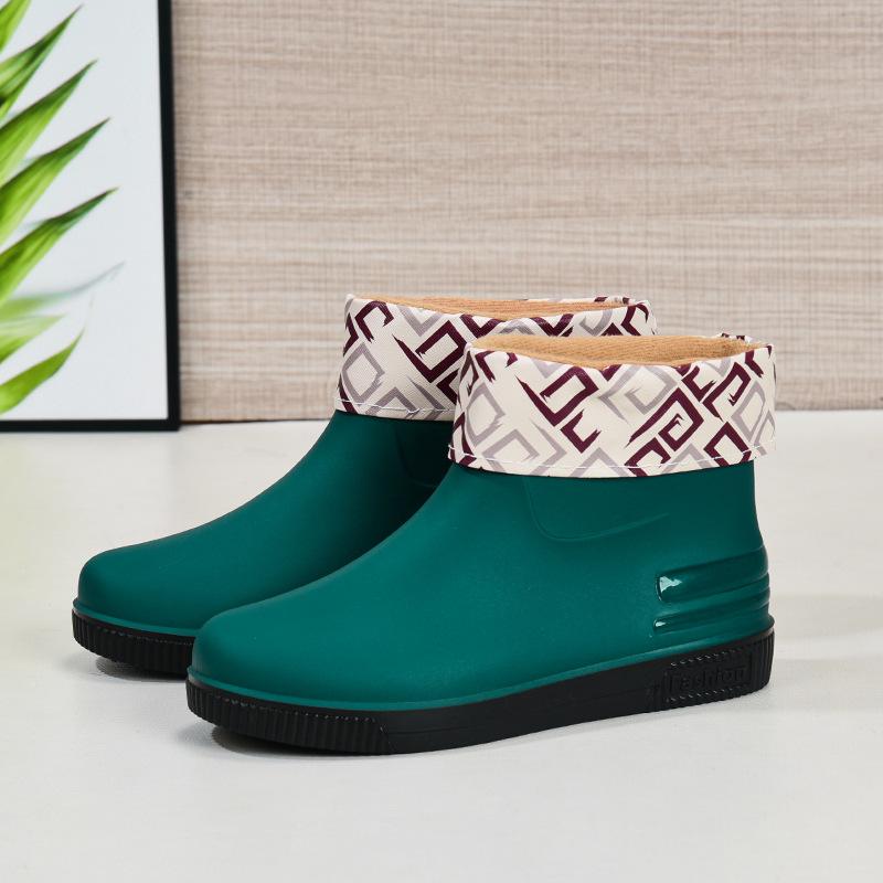 New fashionable women's low-tube rain boots warm and non-slip short tube water shoes beef tendon sole wear-resistant adult water shoes