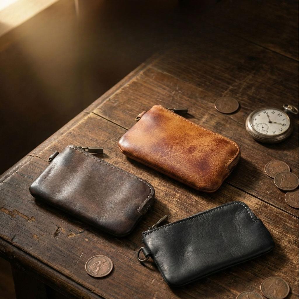 Coin Purse for Men,Change Pouch for Men,Genuine Leather Mens Tray Purses Coin Purse Cash Wallet Key Holder Money Pouch
