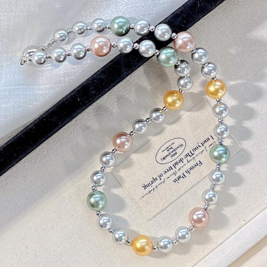 High-Gloss High-Quality Mixed-Color Artificial Crystal Pearl Necklace Collarbone Chain