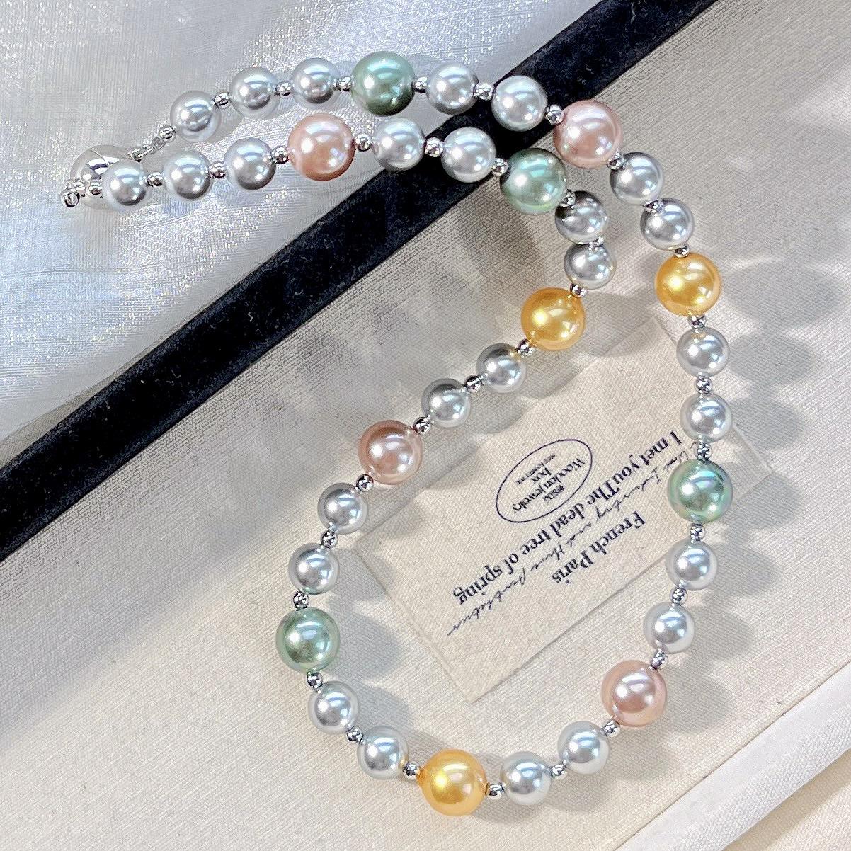 

High-Gloss High-Quality Mixed-Color Artificial Crystal Pearl Necklace Collarbone Chain
