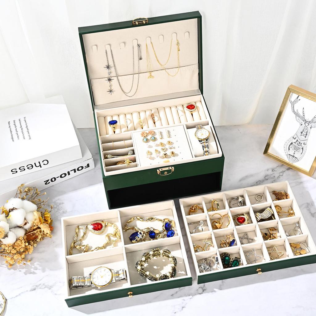 Delesys Exquisite Travel Portable Necklace Jewelry Box Earrings Small Rings Jewelry Watch Box Jewelry Storage Box