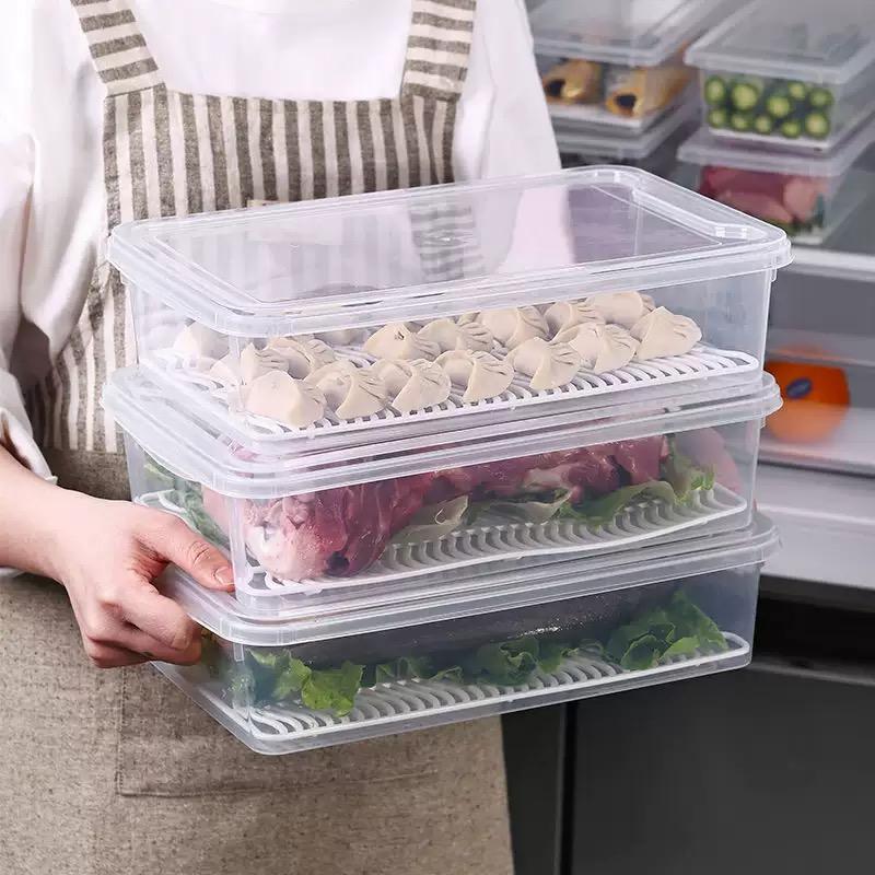 Refrigerator Storage Box Clear Fridge Organizer Fresh Vegetable Fruit Box Drain Basket Food Storage Container Kitchen Organizer
