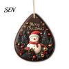 Festive Front Door Signs 2D Christmas Wooden Hanger Ornaments, Santa Snowman Reindeer Welcome Wall Xmas Hanging Decor Sign, Rustic Farmhouse
