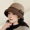 Wool Bucket Hat Women's Autumn and Winter Retro Bow Top Hat Winter Warm Foldable Tweed Bucket Hat - Face- Fisherman