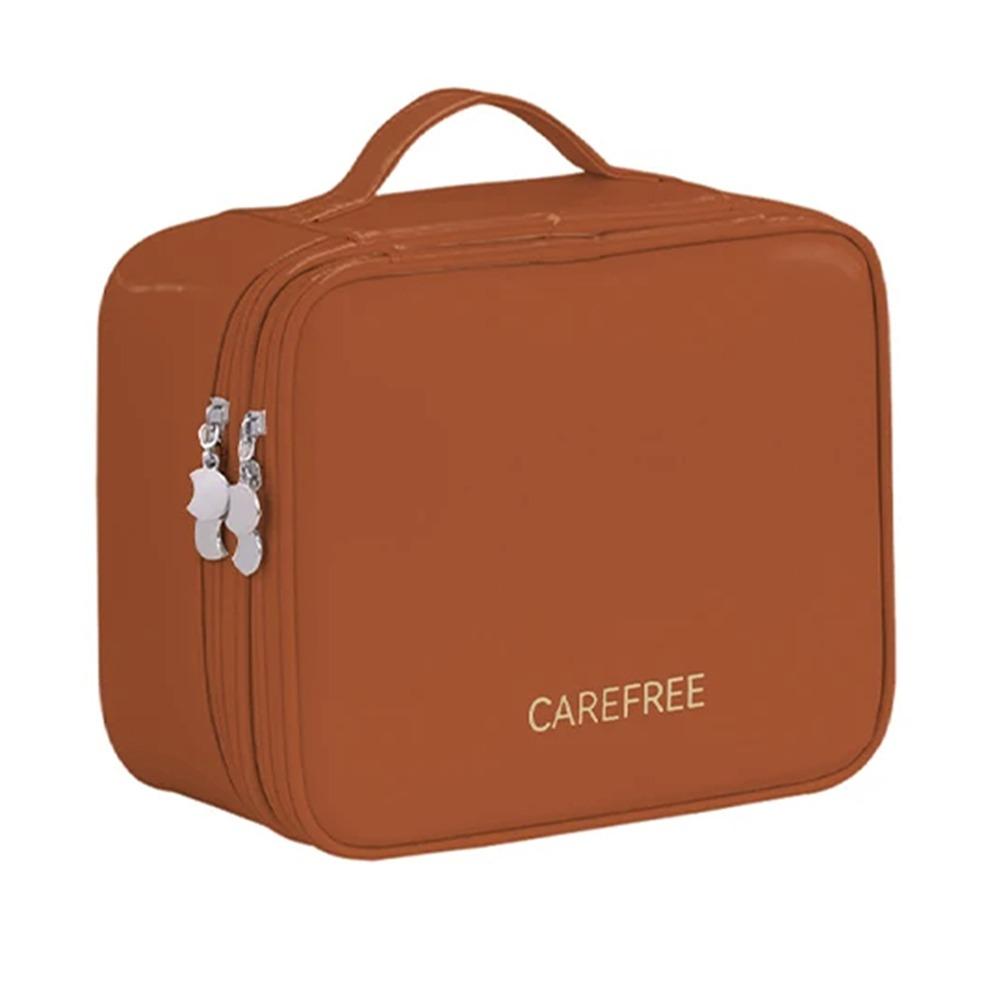 

Double-Layer Portable Cosmetic Bag PU Leather Makeup Toiletries Organizer Skincare коричневый