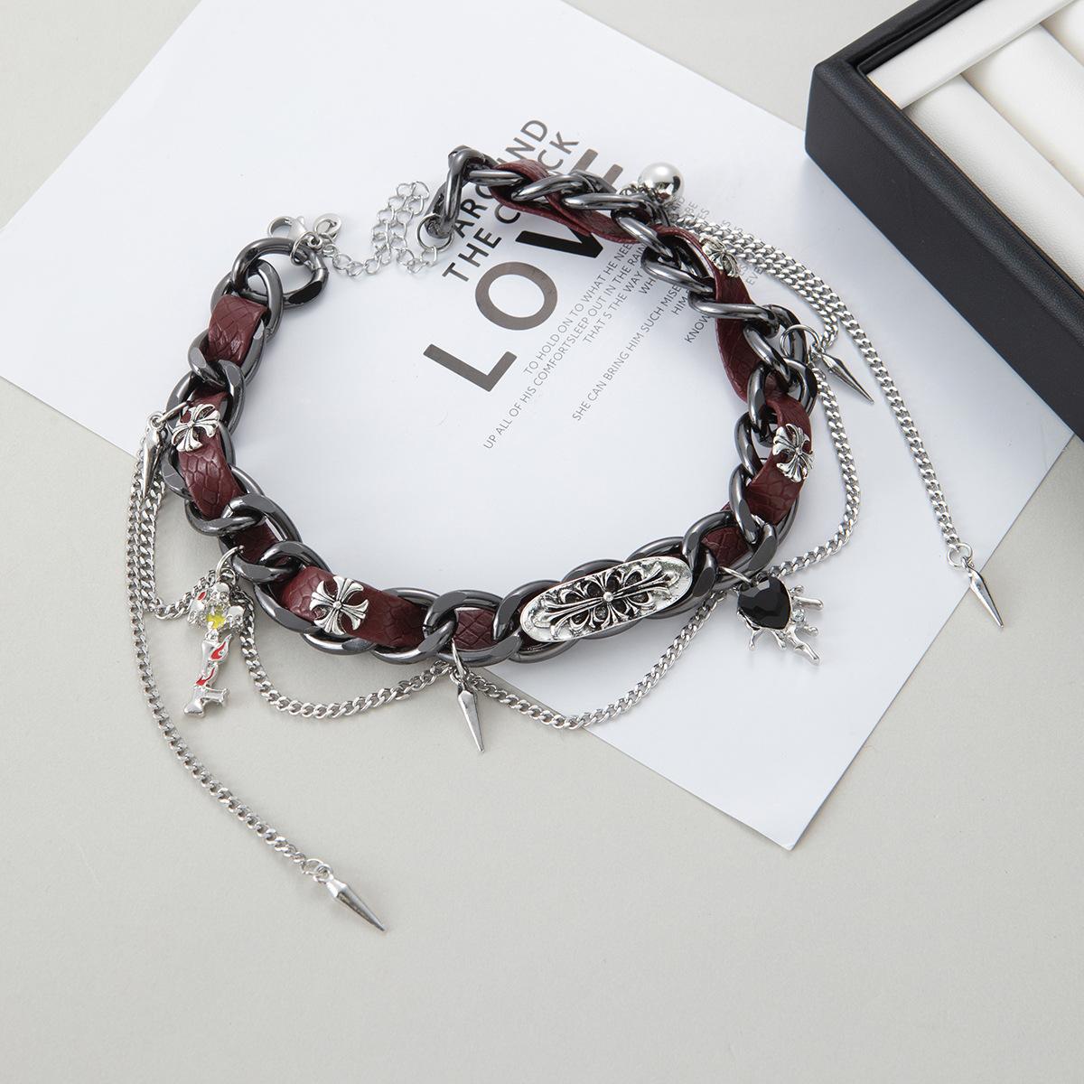 Сладкий Прохладный Вьющийся Металлический Майяр Ветрозащитный Воротник Цепочка Кисточка Крест Цветок Подвеска Винтажный Премиальный Ожерелье Spice Girl