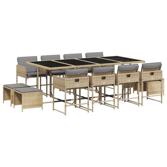 VidaXL Ensemble à Manger de Jardin avec Coussins 13 pcs, Table et Chaises à Dossier Rabattable, Meubles d'Extérieur Patio 3211344