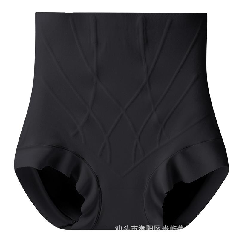 

Women High Waist Embossed Wave Trim Seamless Tummy Control Butt Lifting Slim Shape Briefs M чёрный