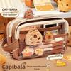 Große Kapazität Capybara Transparente Federtasche, Mehrschichtige Cartoon-Schreibwarentasche, Kawaii Transparenter DIY-Federmäppchen für Mädchen