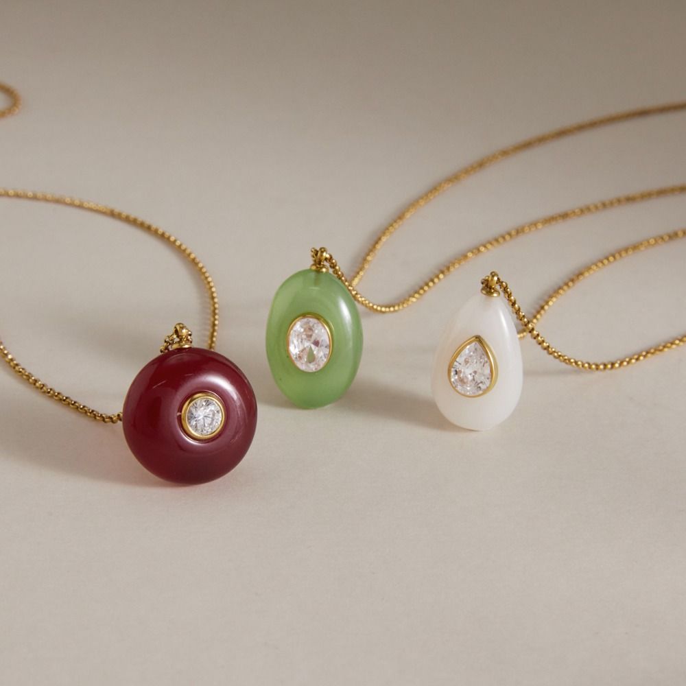Geometric Resin Zircon Necklace White Zircon Stainless Steel Necklace  Gift for Her