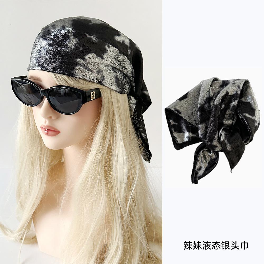 Y2K Liquid Silver Headband for Girls Metallic Square Scarf Retro Spicy Hair Scarf Wrap Chest Tube Top DIY Bandana 60x60cm