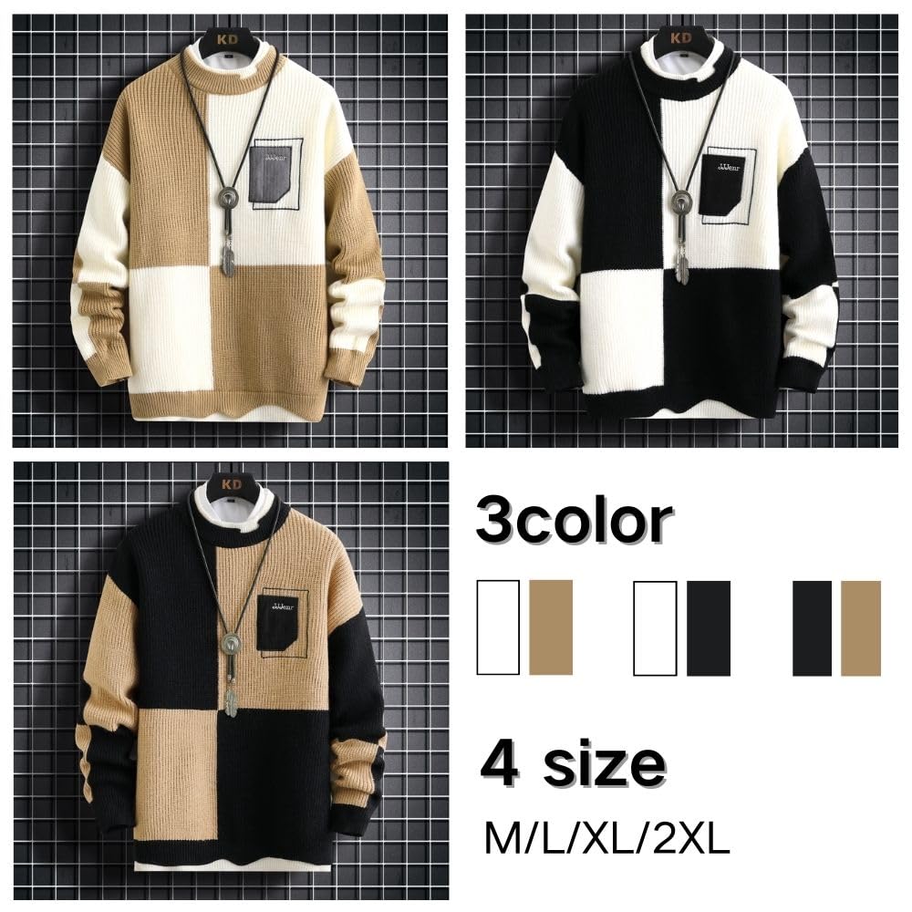 Aaronlive Knit Winter Half Long Cold Plus XL Men's Sweater, Turtleneck, Sleeve, Thick, Warm, Weather, Soft, Patchwork, Sizes, Casual, Spring, Autumn,