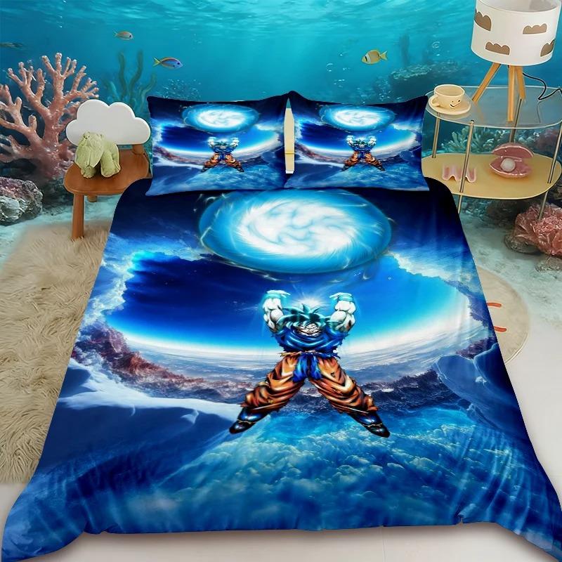 

Goku Dragon Ball Duvet Cover Set Cartoon Bedding Set with 1/2 Pillowcase Double Queen King Size Bedroom Decor Birthday Gifts 135x200cm