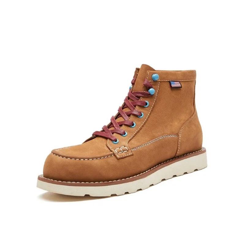 Fashion Large Yellow Ankle Boots For Men's Lace Up Anti Slip Work Clothes Boots Genuine Leather Warm Shoes Combat Boots 2024 Retro Style