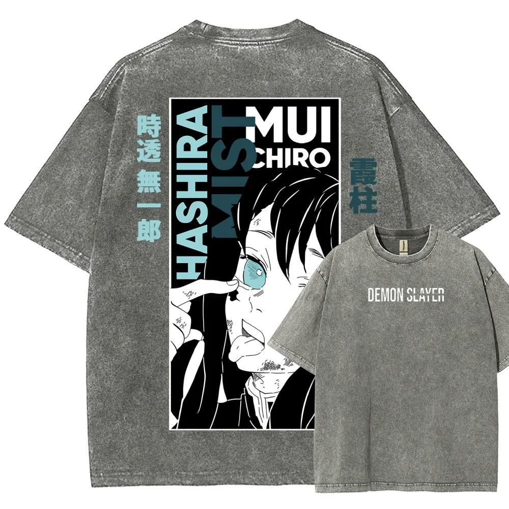 

Demon Slayer Tokitou Muichirou Printed Tee Men Women Retro Washed T-shirts Cotton T Shirt Oversized Clothing Harajuku Tshirt XXL серый
