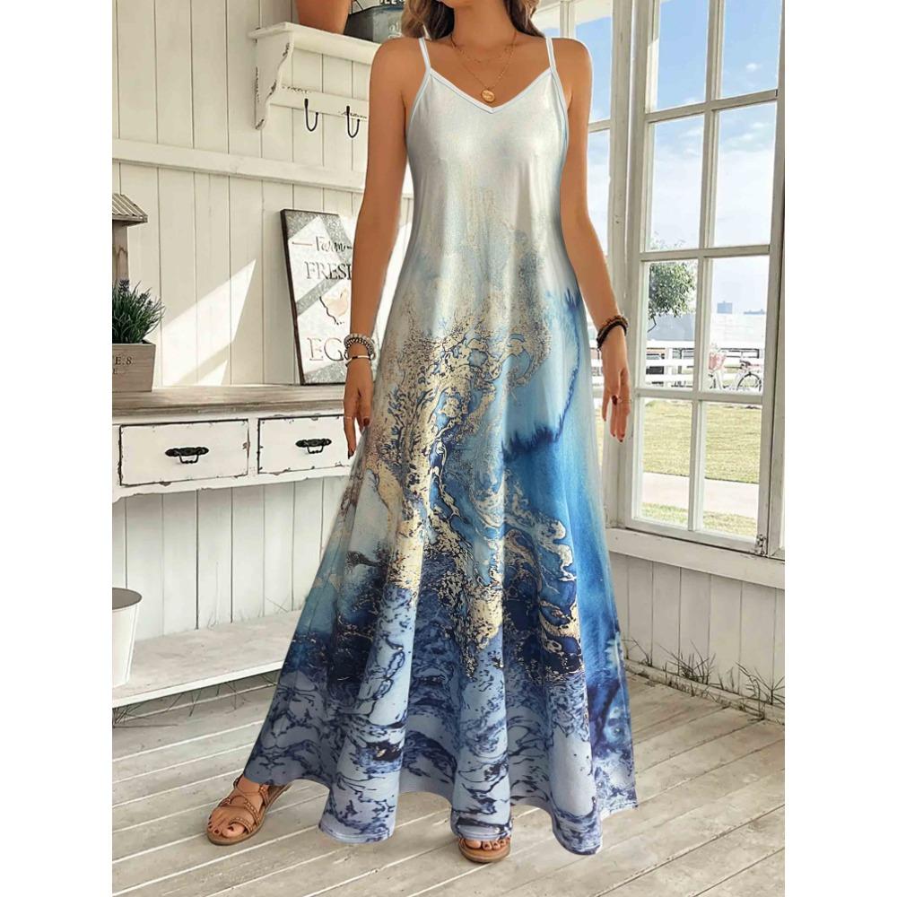 Women's Maxi Sunflower Dresses Sleeveless Long Tie Dye Dress Casual Sundresses with Pockets