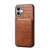 For iPhone 17 Case with Card Holder Leather+PC+TPU Crocodile Textured Back Cover