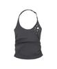 NO EXTRA TOUCH Eyelet Belted Halterneck Shirred Top (Charcoal) / 26Spsl001Ch