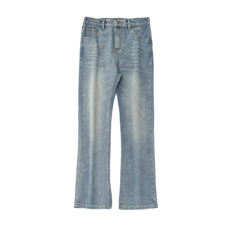 Washed Retro Micro-pull Jeans Autumn New Loose Texture Trendy Brand Long Pants High Street American Bell Pants Q